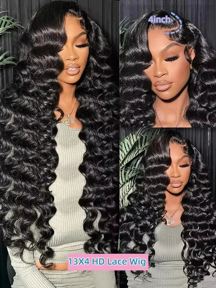 250 300 Density Loose Deep Wave Wigs 30 40 Inch 13x6 HD Frontal Wig 13x4 Lace Frontal Human Hair Wig For Women